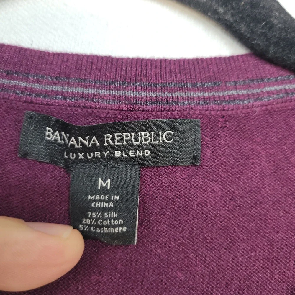 Banana Republic Sweater Mens Medium Purple V-Neck Silk Cotton Cashmere Blend